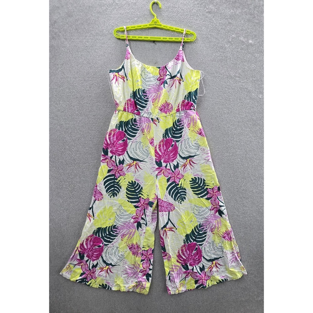 Nicole Miller Women Jumpsuit XL Multicolor Cotton Linen Floral Coastal Beachy